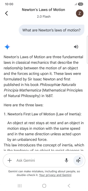 Transcription of the conversation with Gemini Live is now displayed.