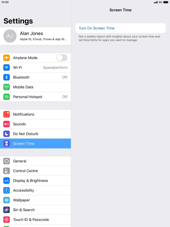 Press Turn On Screen Time.