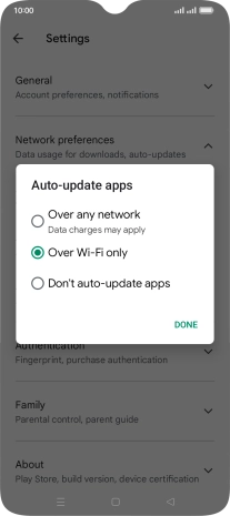 To turn on automatic update of apps using mobile network, press Over any network.