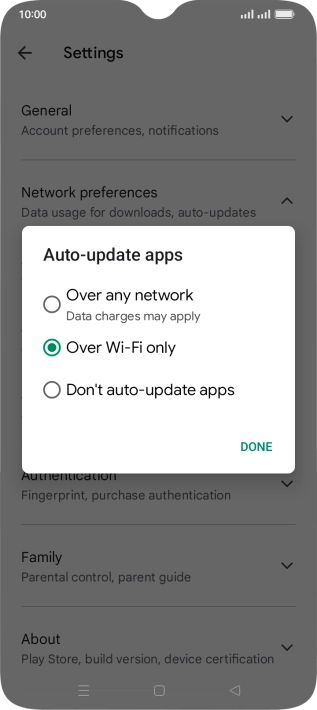 To turn on automatic update of apps using mobile network, press Over any network.