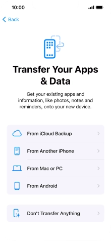 You can transfer content from an Android phone when your phone is activated for the first time and after a factory reset. When this screen is displayed, your phone is ready to transfer content from an Android phone.
