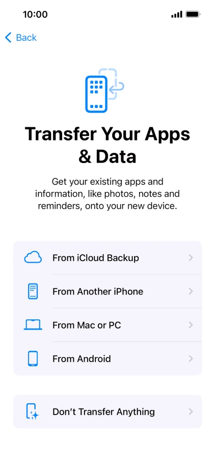 You can transfer content from an Android phone when your phone is activated for the first time and after a factory reset. When this screen is displayed, your phone is ready to transfer content from an Android phone.