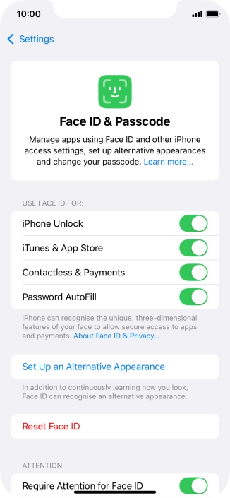 Press the indicators next to the required settings to turn them on or off.