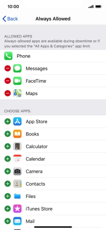 Press the add icon next to the required app to add it to the list of allowed apps during Downtime.