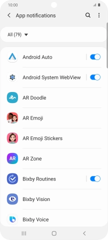 Press the indicators next to the required apps to turn the function on or off.