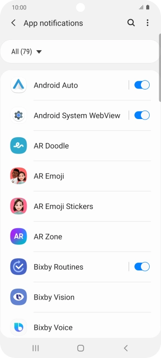 Press the indicators next to the required apps to turn the function on or off.