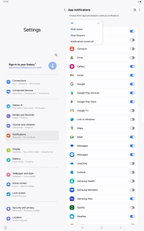 Press the required setting.