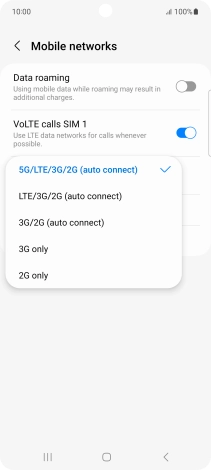 Press the required network mode.