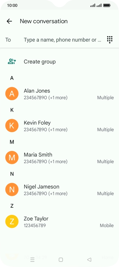 Press the search field and key in the first letters of the recipient's name.