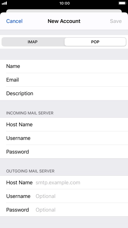 Press Host Name and key in the name of your email provider's outgoing server. Please note that if you can't send email messages when using your email provider's outgoing server, key in smtp.vodafone.net.au (Vodafone's outgoing server).