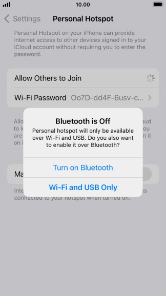 If Wi-Fi is turned on, press Wi-Fi and USB Only.