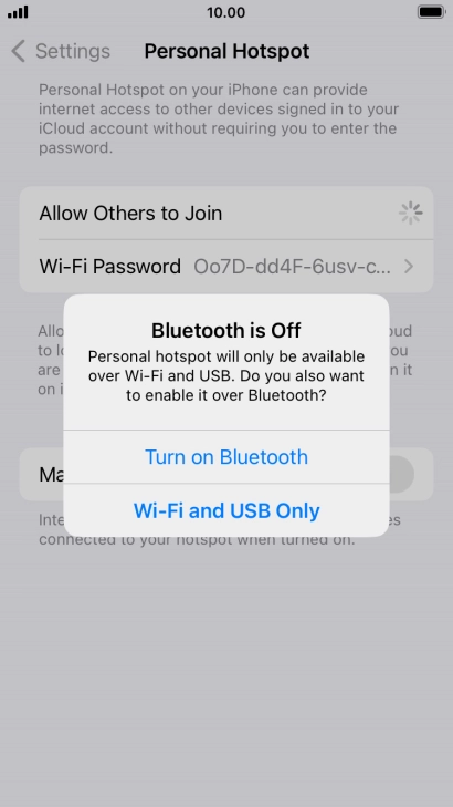 If Wi-Fi is turned on, press Wi-Fi and USB Only.