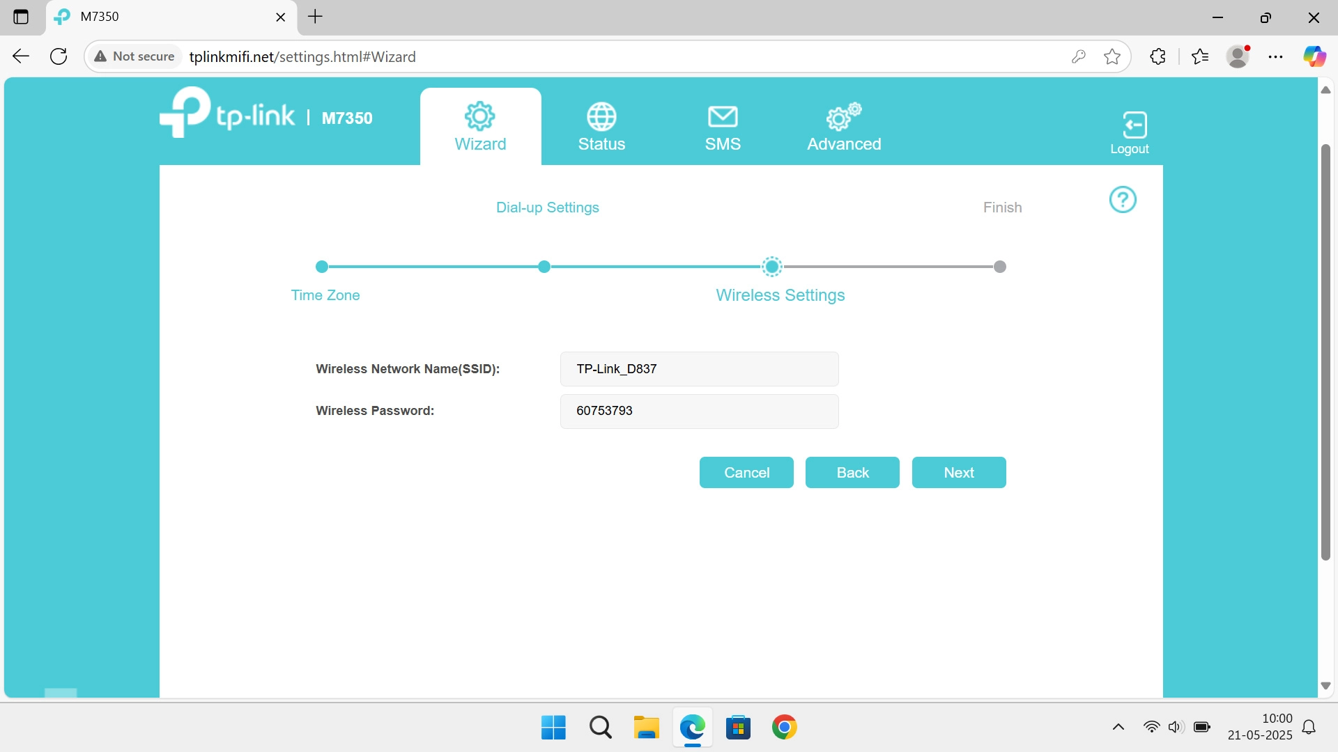 Follow the instructions on the screen to change name and password for your router's Wi-Fi hotspot.