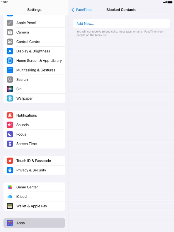 Press Add New... and follow the instructions on the screen to block a contact.