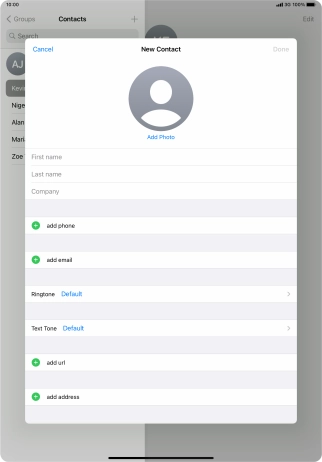 Press First name and key in the first name.
