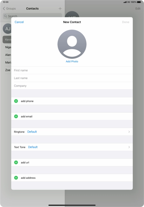 Press First name and key in the first name.