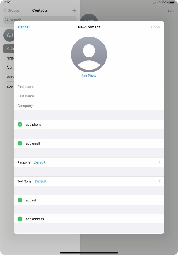 Press First name and key in the first name.