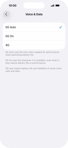 To turn on automatic switch between 5G and 4G, press 5G Auto.