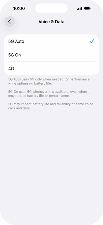 To turn on automatic switch between 5G and 4G, press 5G Auto.