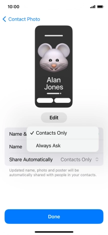 Press the required setting.