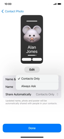 Press the required setting.