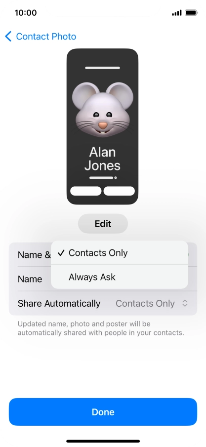 Press the required setting.