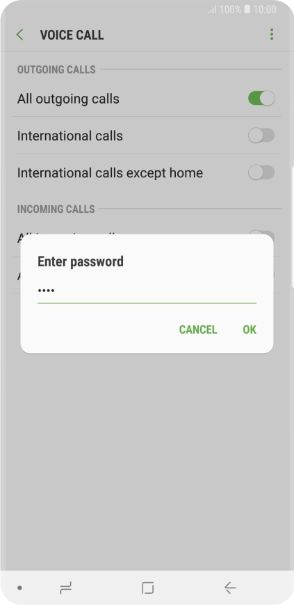 Key in your barring password and press OK. The default barring password is 0000. Key in your barring password and press OK. The default barring password is 0000.