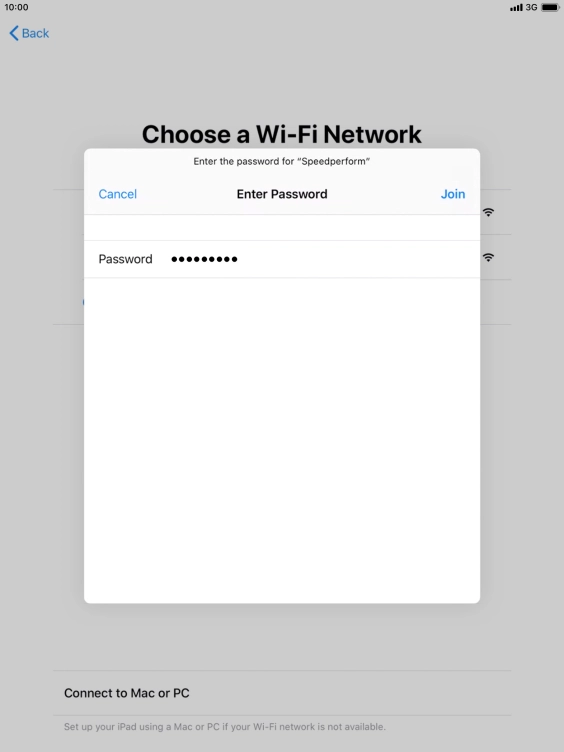 Key in the password for the Wi-Fi network and press Join.