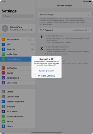 If Wi-Fi is turned on, press Wi-Fi and USB Only.