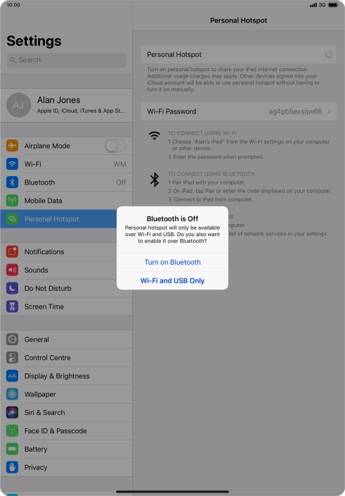 If Wi-Fi is turned on, press Wi-Fi and USB Only.