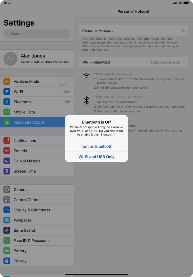 If Wi-Fi is turned on, press Wi-Fi and USB Only.