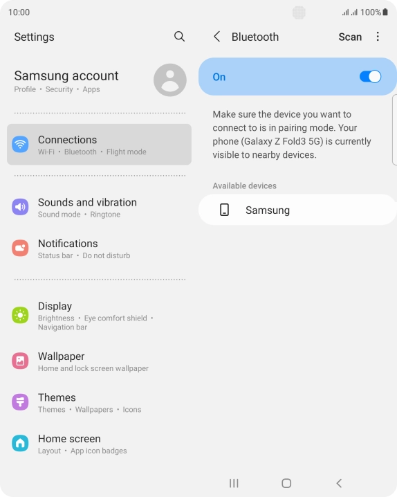 Press the required Bluetooth device and follow the instructions on the screen to pair the device with your phone.