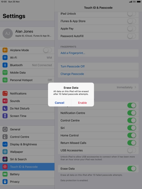 If you turn on the function, press Enable.