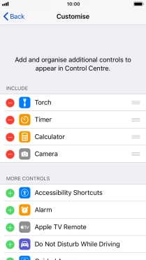 Press the delete icon next to the required function to remove it from Control Centre.