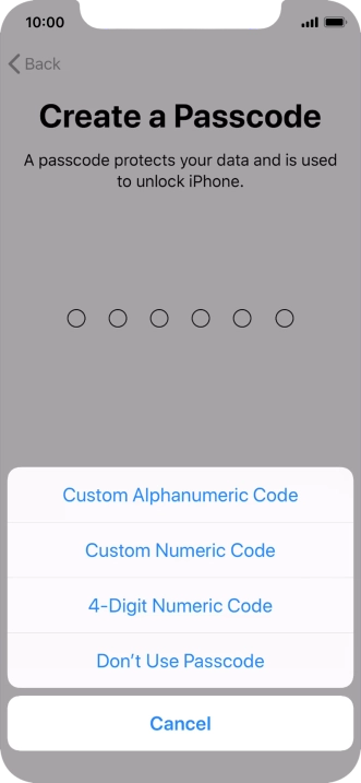 Follow the instructions on the screen to turn on use of phone lock code or press Don't Use Passcode.
