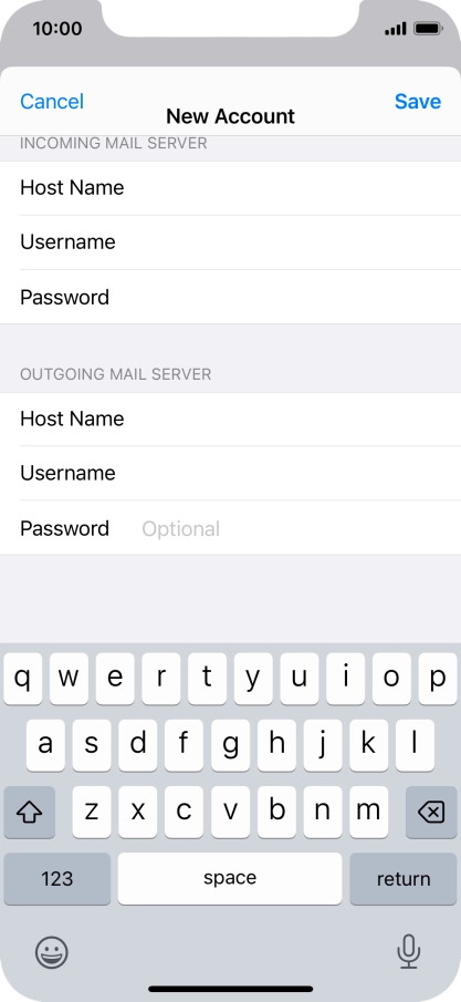 Press Password and key in the password for your email account. Please note that if you're using Vodafone's outgoing server, leave the password field empty.