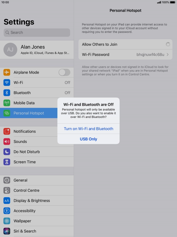 If Wi-Fi is turned off, press Turn on Wi-Fi and Bluetooth.