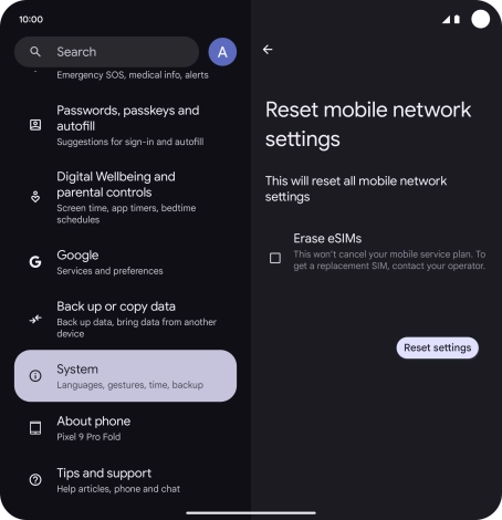 Press Reset settings.