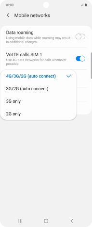 Press the required network mode.
