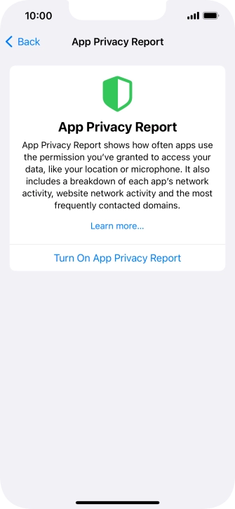 Press Turn On App Privacy Report to turn on the function.