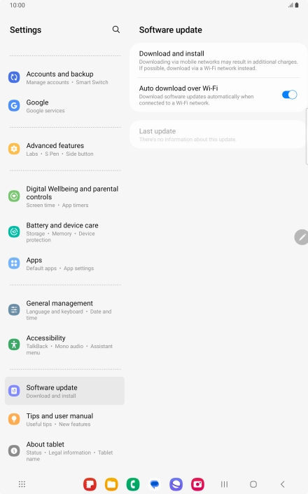 Press Download and install. If a new software version is available, it's displayed. Follow the instructions on the screen to update the tablet software.
