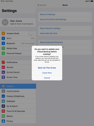 Press the required setting.