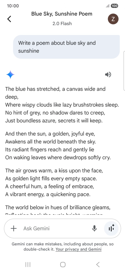 You can ask Gemini to generate a text based on your description.