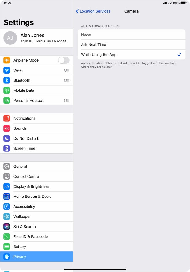 Press the required setting to turn the function on or off.