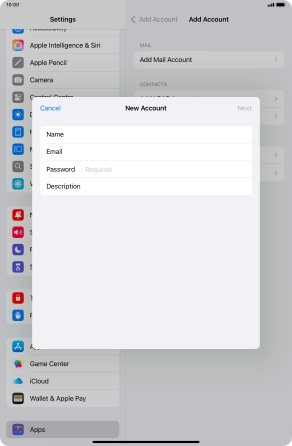 Press Password and key in the password for your email account.