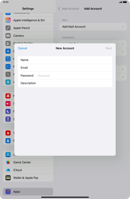 Press Password and key in the password for your email account.