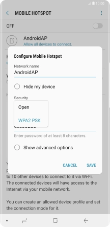 Press WPA2 PSK to password protect your Wi-Fi hotspot.
