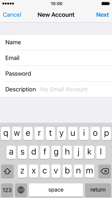 Press Description and key in the password for your email account.