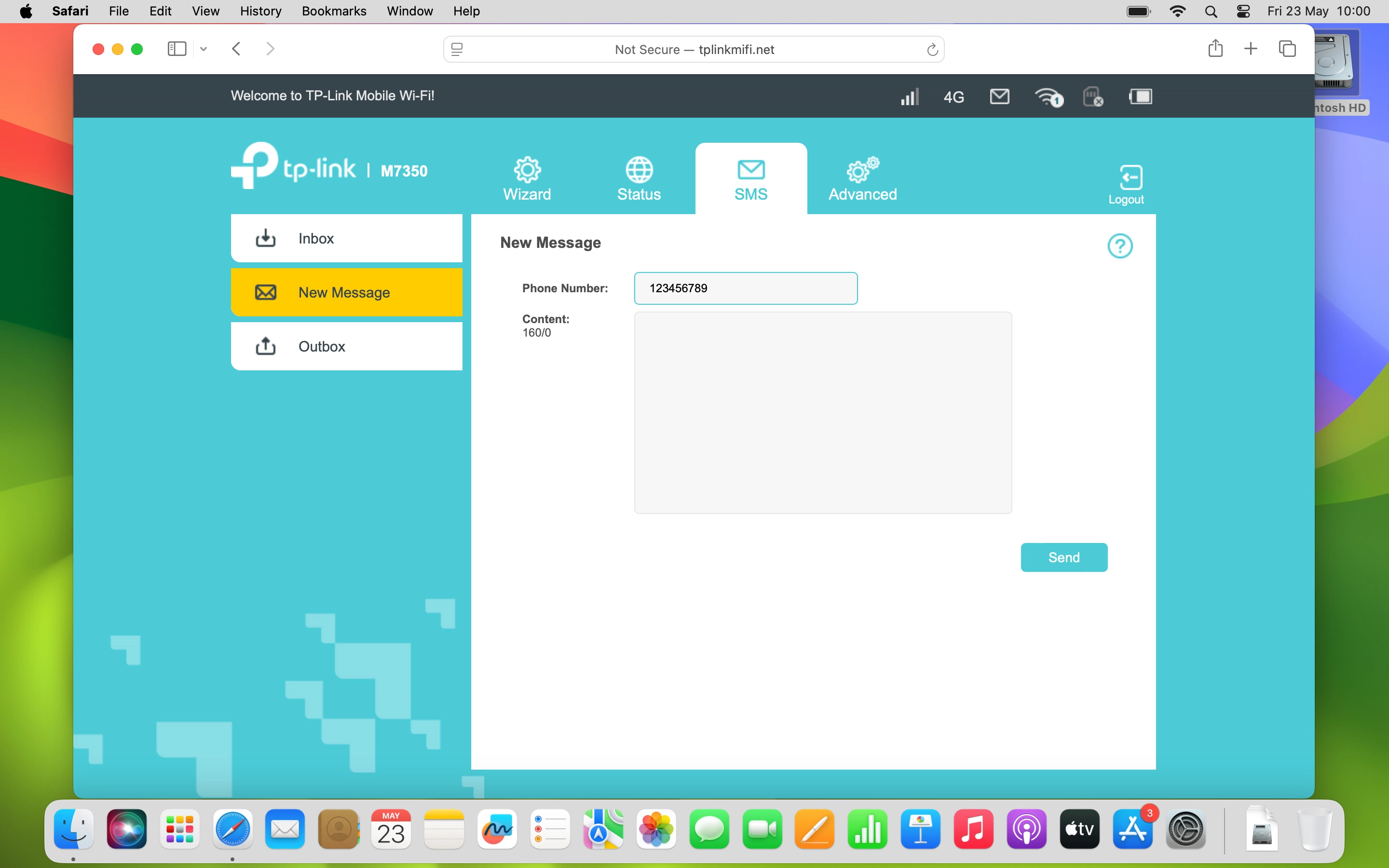 Click the text input field and write the text for your text message.