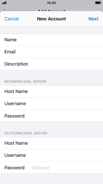 Press Password and key in the password for your email account. Please note that if you're using Vodafone's outgoing server, leave the password field empty.